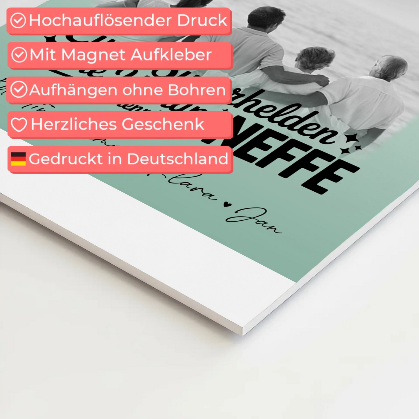 Personalisierbares Fotoboard Poster Magnetisch mit 3 Fotos und Herz Foto Bruder ist mein Held Schwarz-Weiß