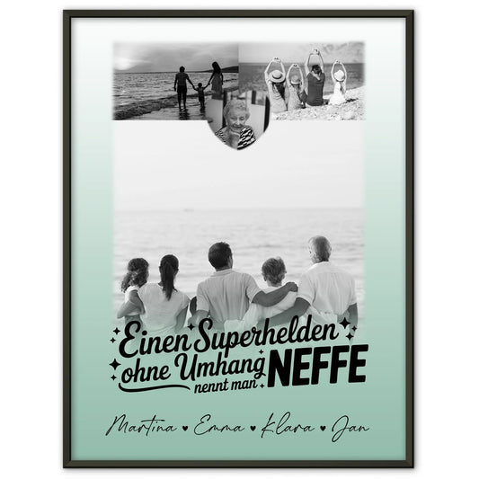 Foto Collage Poster Erstellen mit 3 Fotos und Herz Motiv Bruder ist mein Held Schwarz-Weiß