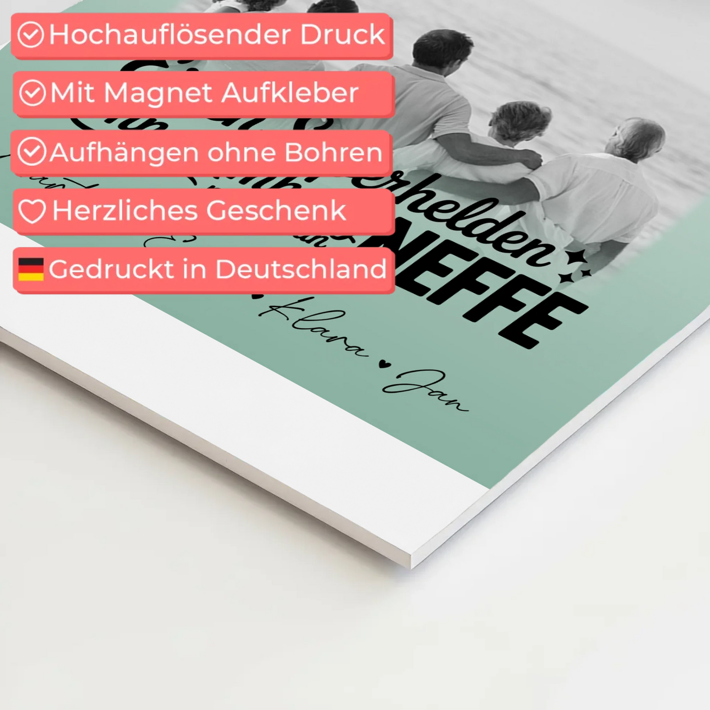 Personalisierbares Fotoboard Poster Magnetisch mit 3 Fotos und Herz Foto Bruder ist mein Held Schwarz-Weiß