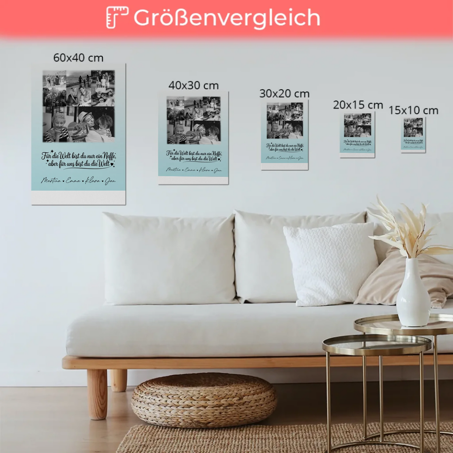 Personalisierte Fotoboard Magnet Poster mit 8 Fotos und Herz Foto Du bist für mich die Welt Schwarz-Weiß 6
