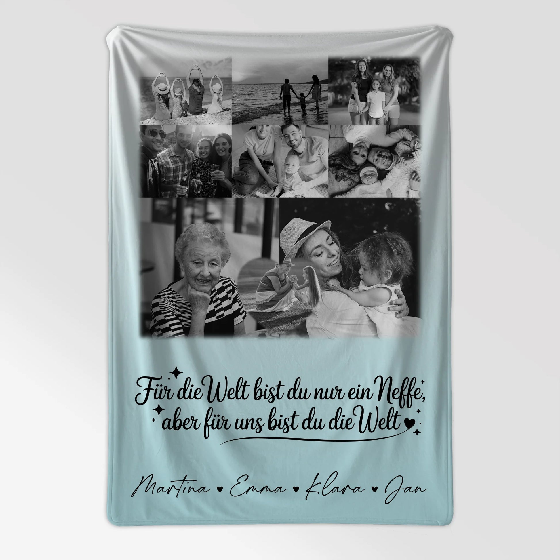 Personalisierte Decke Mit Namen 8 Fotos und 1 Herz Foto Du bist für mich die Welt Schwarz-Weiß 7