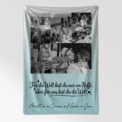Personalisierte Decke Mit Namen 8 Fotos und 1 Herz Foto Du bist für mich die Welt Schwarz-Weiß 7