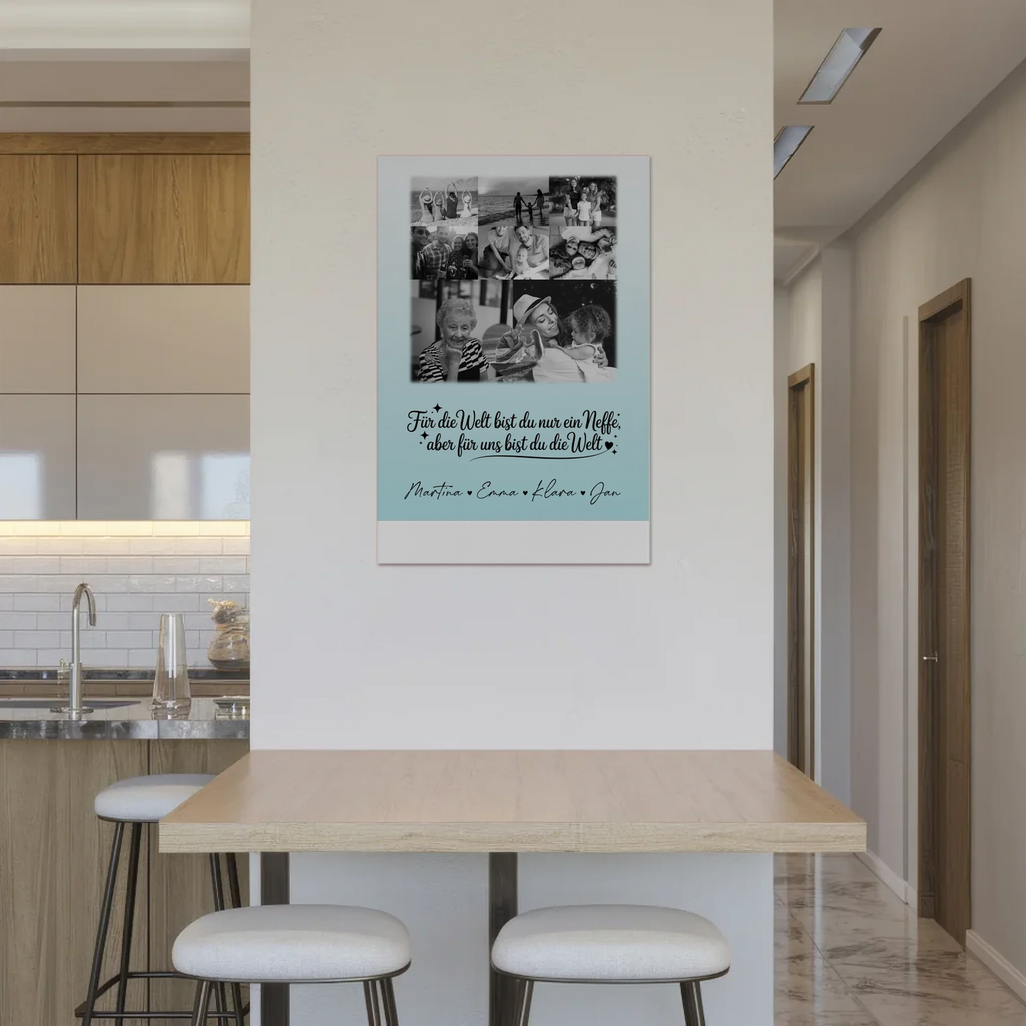 Personalisierte Fotoboard Magnet Poster mit 8 Fotos und Herz Foto Du bist für mich die Welt Schwarz-Weiß 2