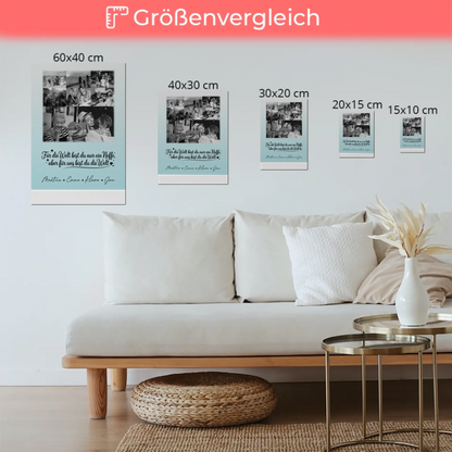 Personalisierte Fotoboard Magnet Poster mit 8 Fotos und Herz Foto Du bist für mich die Welt Schwarz-Weiß