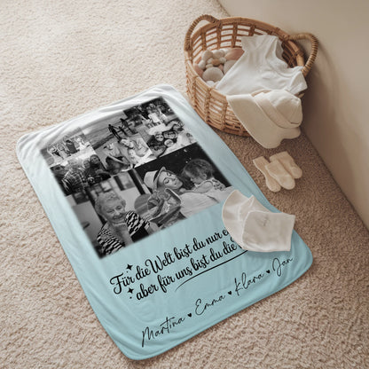 Personalisierte Decke Mit Namen 8 Fotos und 1 Herz Foto Du bist für mich die Welt Schwarz-Weiß 2