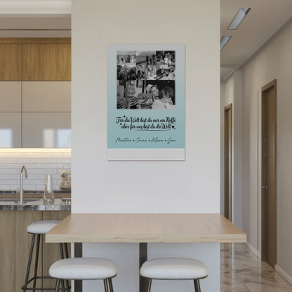 Personalisierte Fotoboard Magnet Poster mit 8 Fotos und Herz Foto Du bist für mich die Welt Schwarz-Weiß