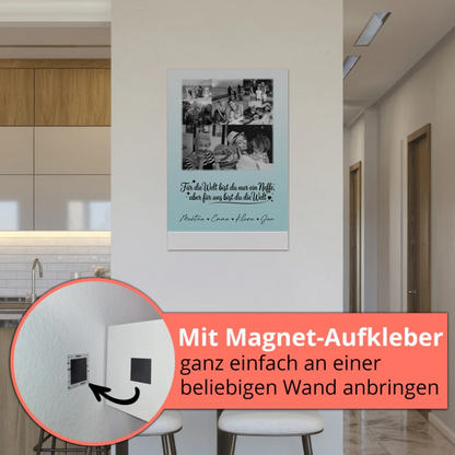 Personalisierte Fotoboard Magnet Poster mit 8 Fotos und Herz Foto Du bist für mich die Welt Schwarz-Weiß