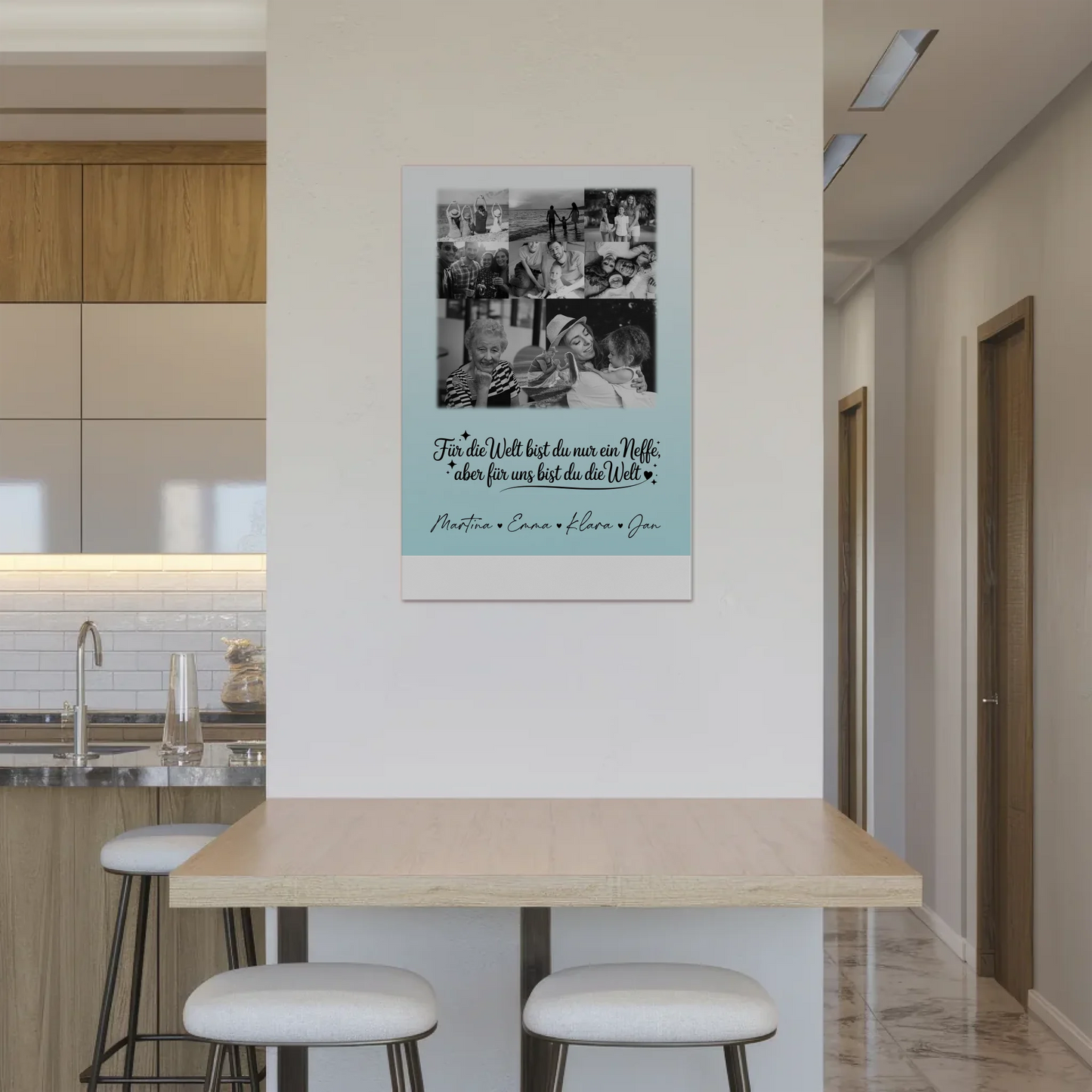 Personalisierte Fotoboard Magnet Poster mit 8 Fotos und Herz Foto Du bist für mich die Welt Schwarz-Weiß