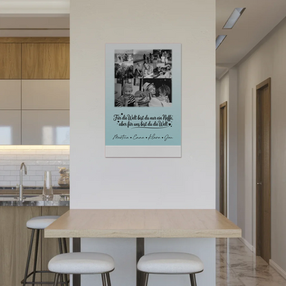 Personalisierte Fotoboard Magnet Poster mit 8 Fotos und Herz Foto Du bist für mich die Welt Schwarz-Weiß