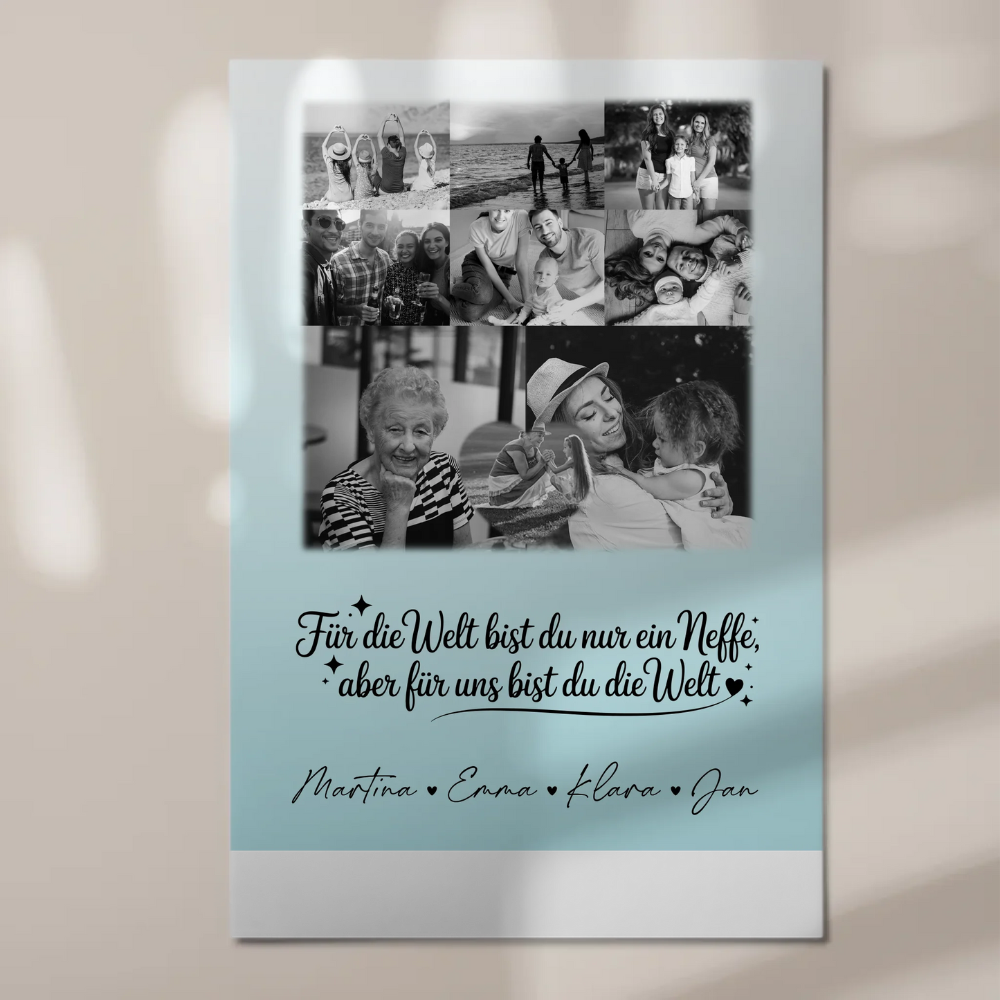 Personalisierte Fotoboard Magnet Poster mit 8 Fotos und Herz Foto Du bist für mich die Welt Schwarz-Weiß