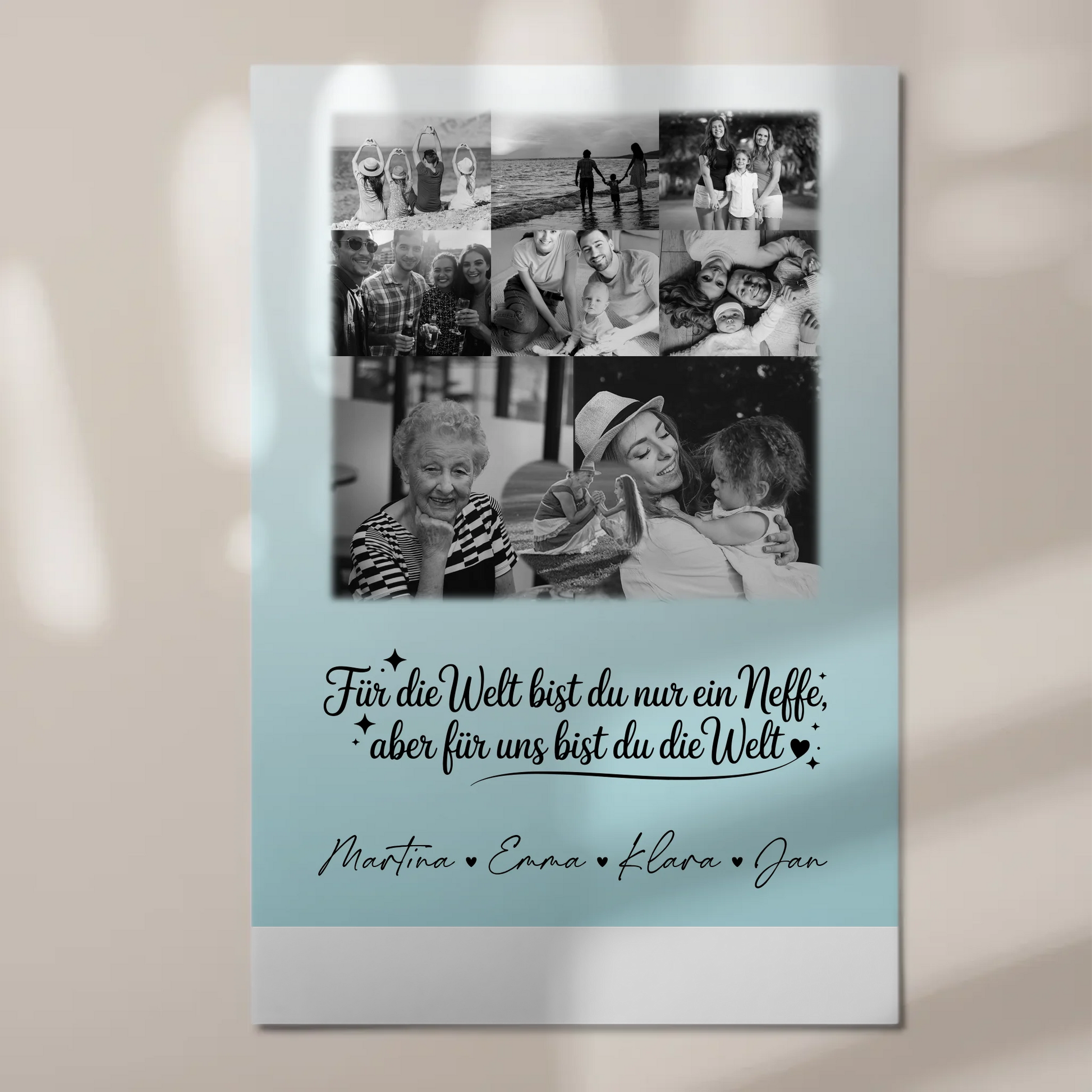 Personalisierte Fotoboard Magnet Poster mit 8 Fotos und Herz Foto Du bist für mich die Welt Schwarz-Weiß 1