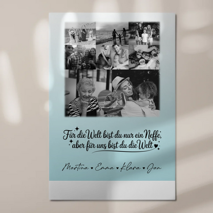 Personalisierte Fotoboard Magnet Poster mit 8 Fotos und Herz Foto Du bist für mich die Welt Schwarz-Weiß 1