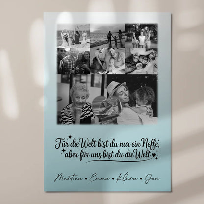 Personalisierte Fotoboard Magnet Poster mit 8 Fotos und Herz Foto Du bist für mich die Welt Schwarz-Weiß 7