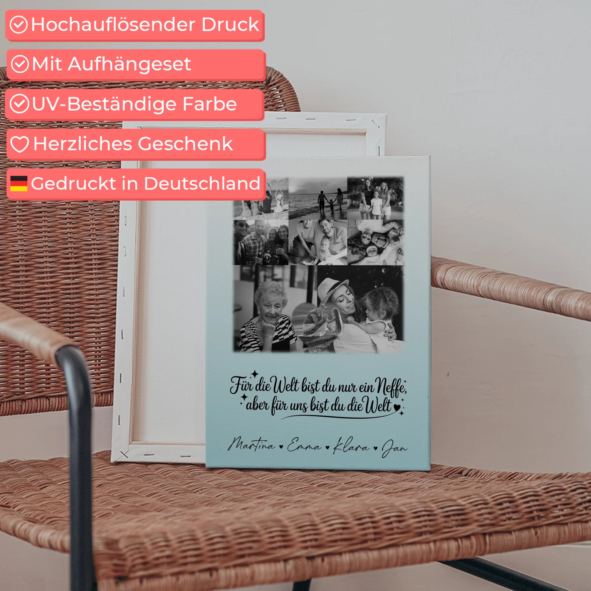 Personalisierte Wandbild Fotocollage mit 8 Fotos und Herz Motiv Du bist für mich die Welt Schwarz-Weiß Geschenkidee 5