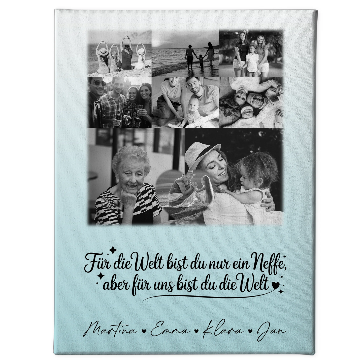 Personalisierte Wandbild Fotocollage mit 8 Fotos und Herz Motiv Du bist für mich die Welt Schwarz-Weiß Geschenkidee 1