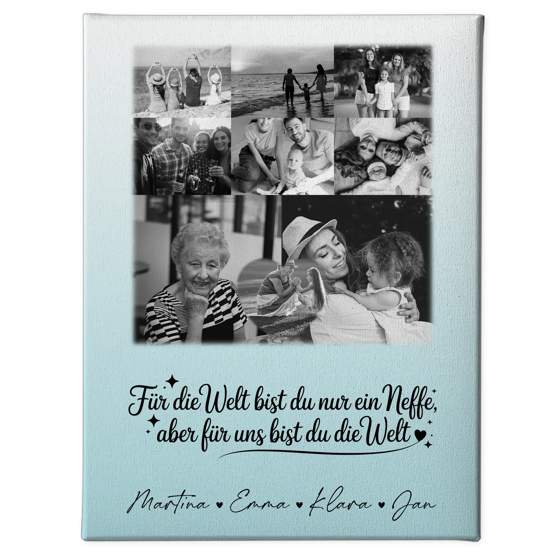 Personalisierte Wandbild Fotocollage mit 8 Fotos und Herz Motiv Du bist für mich die Welt Schwarz-Weiß Geschenkidee 1