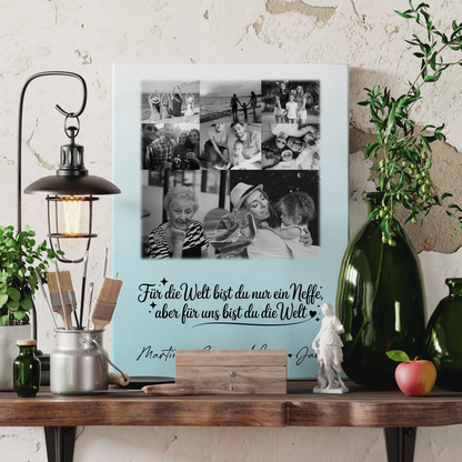 Personalisierte Wandbild Fotocollage mit 8 Fotos und Herz Motiv Du bist für mich die Welt Schwarz-Weiß Geschenkidee 3