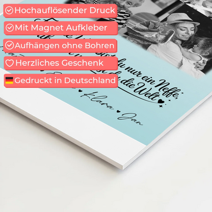 Personalisierte Fotoboard Magnet Poster mit 8 Fotos und Herz Foto Du bist für mich die Welt Schwarz-Weiß 4