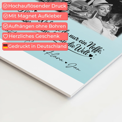 Personalisierte Fotoboard Magnet Poster mit 8 Fotos und Herz Foto Du bist für mich die Welt Schwarz-Weiß