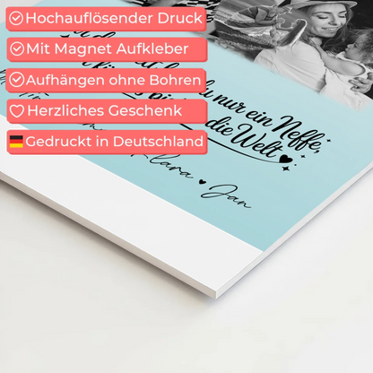Personalisierte Fotoboard Magnet Poster mit 8 Fotos und Herz Foto Du bist für mich die Welt Schwarz-Weiß