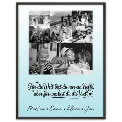 Personalisierte Fotocollage Großes Bild aus Vielen Kleinen mit 8 Fotos und Herzmotiv Du bist für mich die Welt Schwarz-Weiß