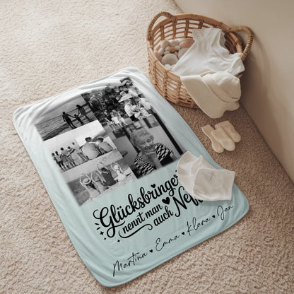Personalisierte Kuscheldecke Mit Namen 9 Fotos Glücksbringer Bruder Schwarz-Weiß 2