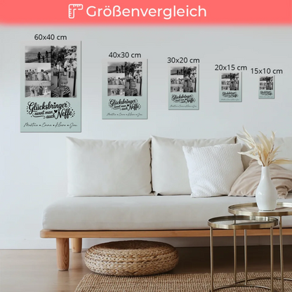 Personalisierbares Fotoboard Poster Magnetisch mit 9 Fotos Glücksbringer Bruder Schwarz-Weiß