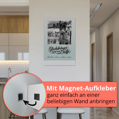 Personalisierbares Fotoboard Poster Magnetisch mit 9 Fotos Glücksbringer Bruder Schwarz-Weiß