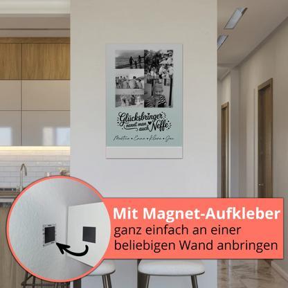 Personalisierbares Fotoboard Poster Magnetisch mit 9 Fotos Glücksbringer Bruder Schwarz-Weiß