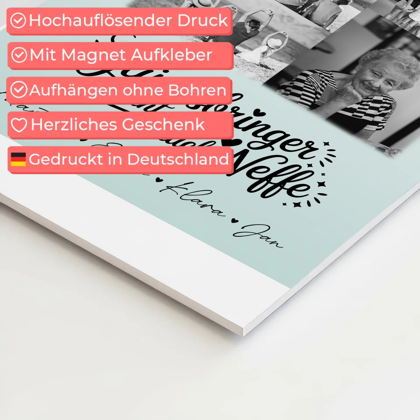 Personalisierbares Fotoboard Poster Magnetisch mit 9 Fotos Glücksbringer Bruder Schwarz-Weiß 4