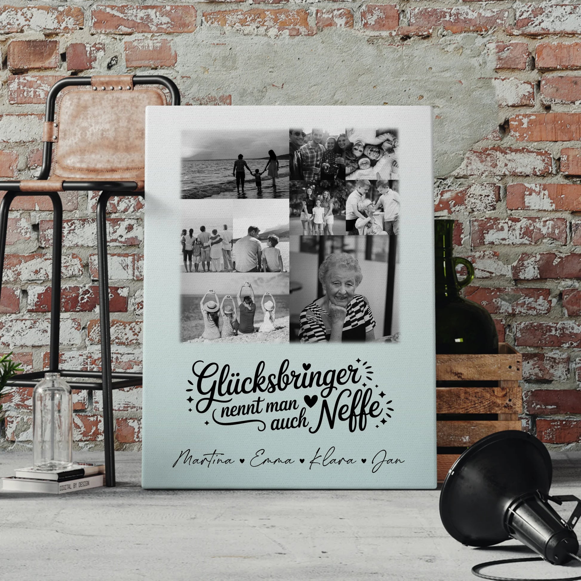 Leinwand Collagen Erstellen mit 9 Fotos Glücksbringer Bruder Schwarz-Weiß 4