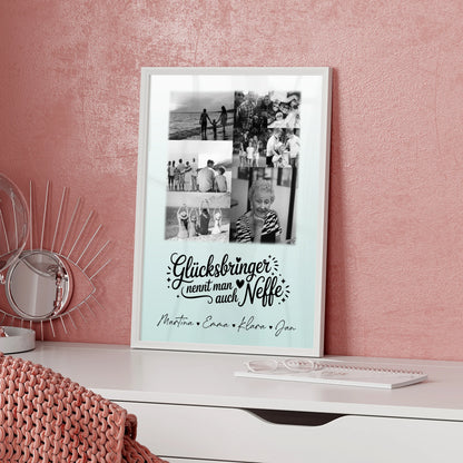 Personalisierte Karten Poster mit 9 Fotos Glücksbringer nennt man auch Bruder Schwarz-Weiß