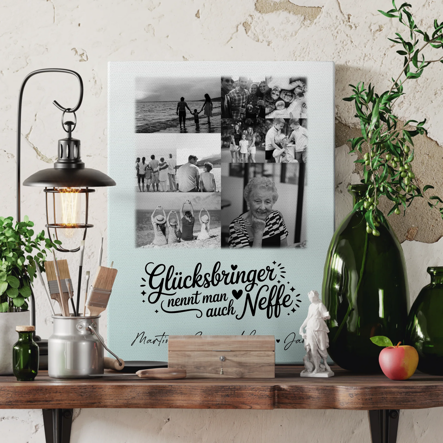 Leinwand Collagen Erstellen mit 9 Fotos Glücksbringer Bruder Schwarz-Weiß 3