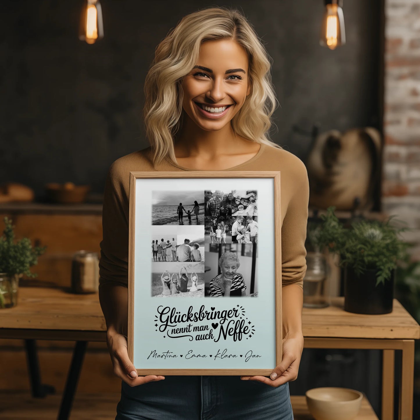 Personalisierte Karten Poster mit 9 Fotos Glücksbringer nennt man auch Bruder Schwarz-Weiß