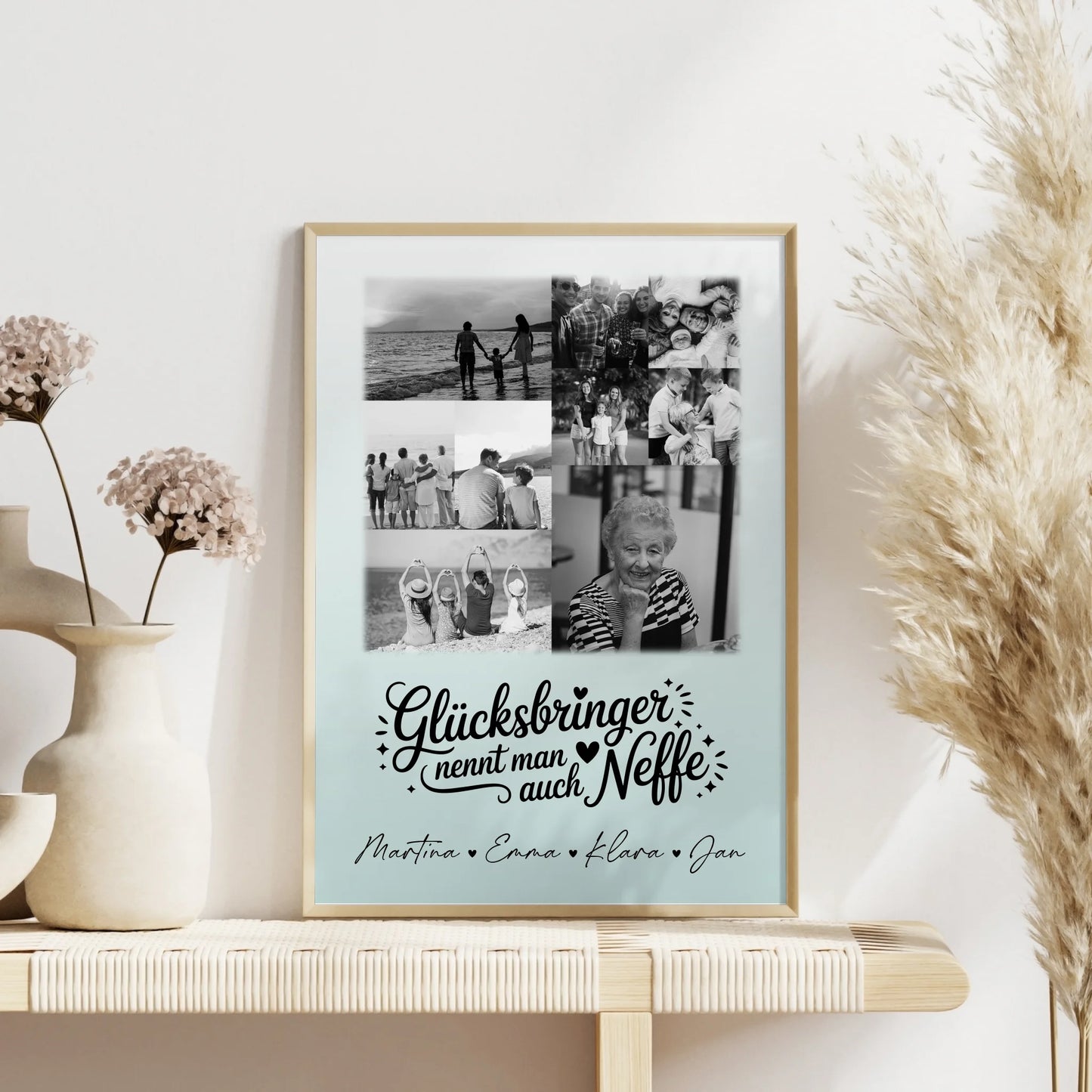 Personalisierte Karten Poster mit 9 Fotos Glücksbringer nennt man auch Bruder Schwarz-Weiß