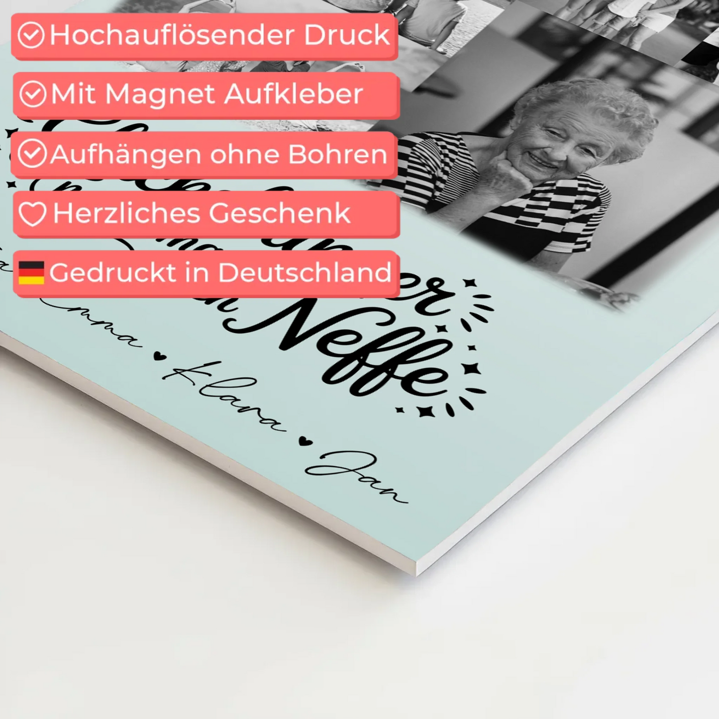 Personalisierbares Fotoboard Poster Magnetisch mit 9 Fotos Glücksbringer Bruder Schwarz-Weiß