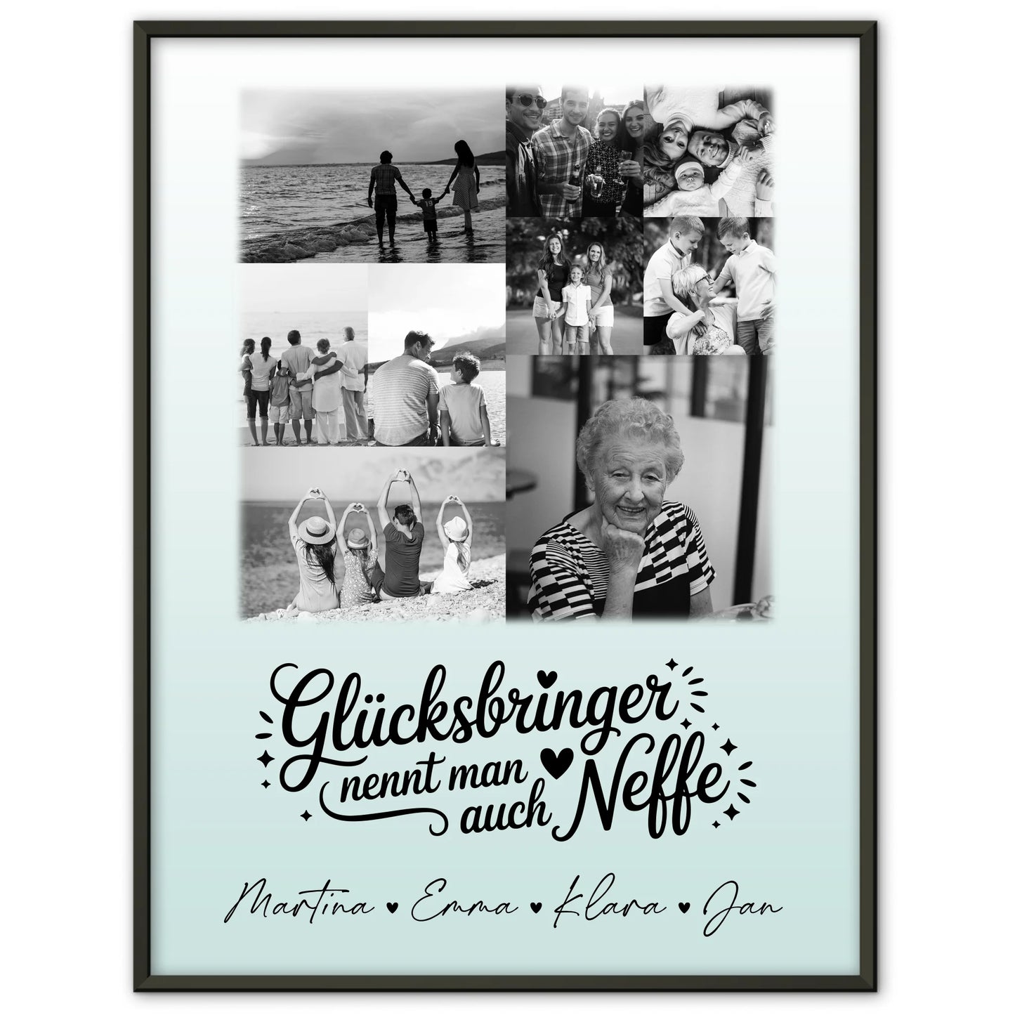 Personalisierte Karten Poster mit 9 Fotos Glücksbringer nennt man auch Bruder Schwarz-Weiß