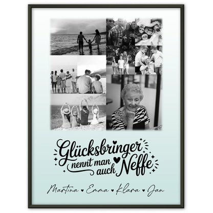 Personalisierte Karten Poster mit 9 Fotos Glücksbringer nennt man auch Bruder Schwarz-Weiß