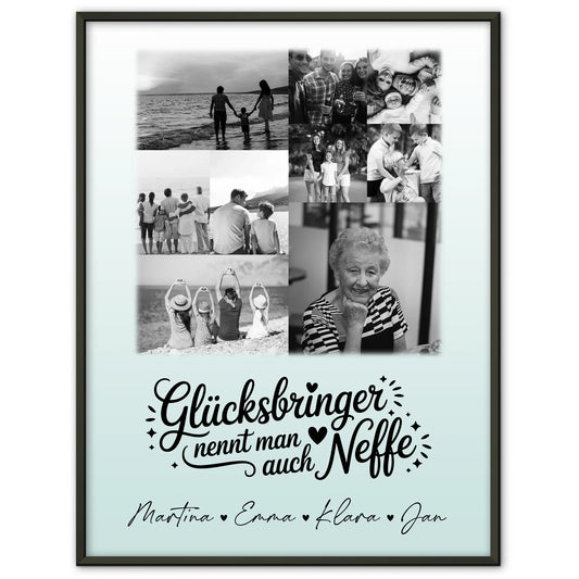 Personalisierte Karten Poster mit 9 Fotos Glücksbringer nennt man auch Bruder Schwarz-Weiß