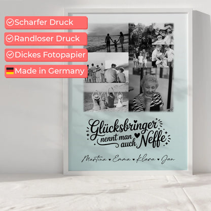 Personalisierte Karten Poster mit 9 Fotos Glücksbringer nennt man auch Bruder Schwarz-Weiß