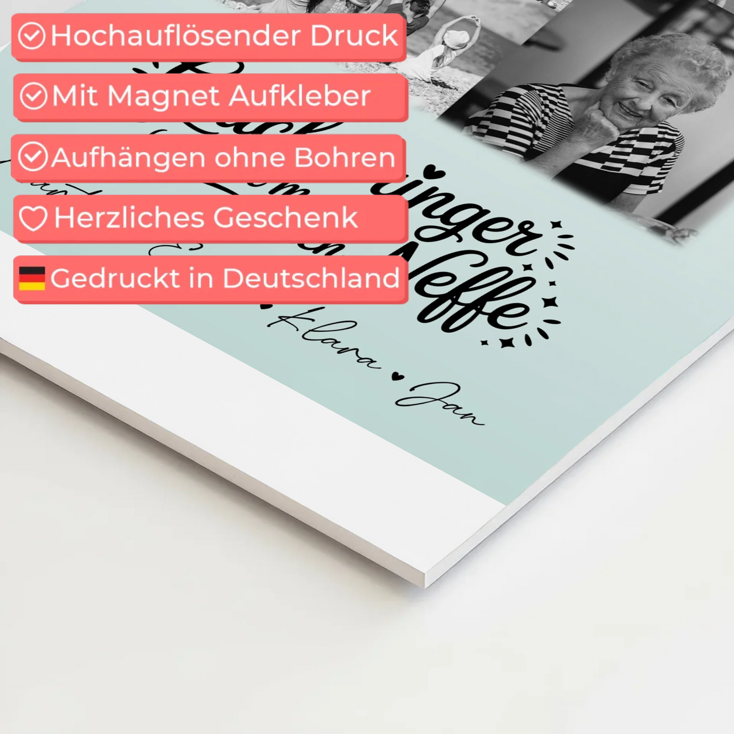 Personalisierbares Fotoboard Poster Magnetisch mit 9 Fotos Glücksbringer Bruder Schwarz-Weiß