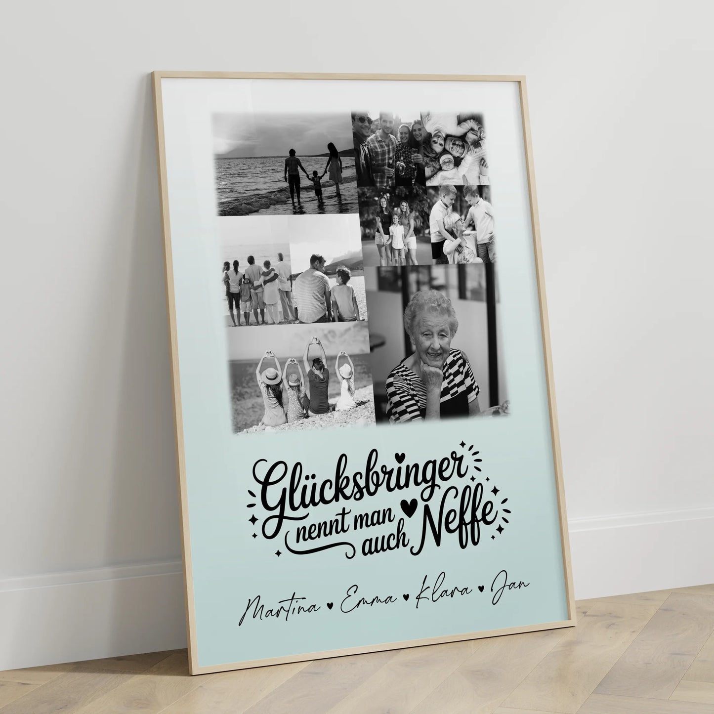 Personalisierte Karten Poster mit 9 Fotos Glücksbringer nennt man auch Bruder Schwarz-Weiß
