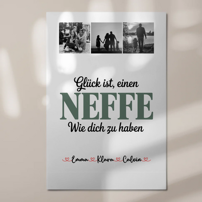 Magnetposter Fotoboard Geschenk - Fotocollage Neffe: Glück ist, einen Neffen wie dich zu haben