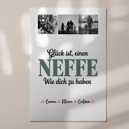 Magnetposter Fotoboard Geschenk - Fotocollage Neffe: Glück ist, einen Neffen wie dich zu haben