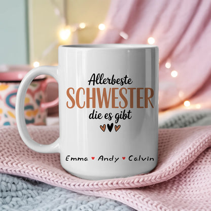 Tasse Beste Schwester Der Welt personalisiert mit Fotocollage Geschenk Schwester 3