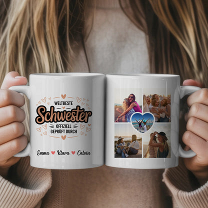 Tasse Schwesterherz personalisiert mit Fotocollage Geschenkidee für Schwester und Familie 1