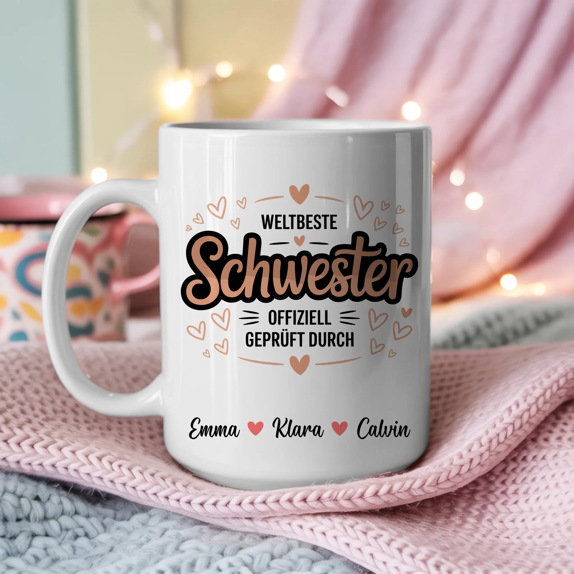 Tasse Schwesterherz personalisiert mit Fotocollage Geschenkidee für Schwester und Familie 3
