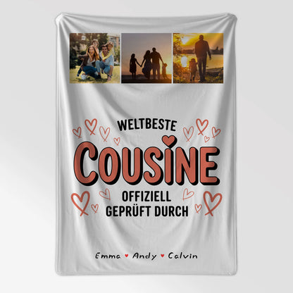 Personalisierte Decke Mit Namen für die Weltbeste Cousine Fotocollage Offiziell Geprüft Durch 7
