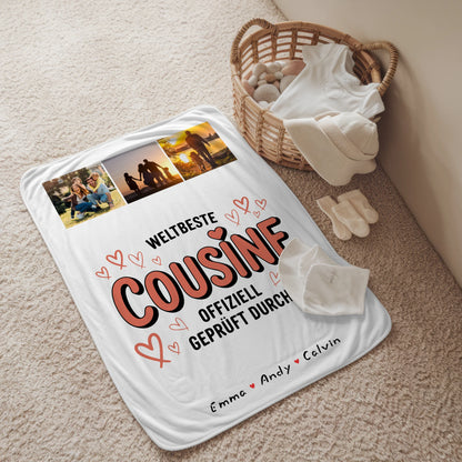 Personalisierte Decke Mit Namen für die Weltbeste Cousine Fotocollage Offiziell Geprüft Durch 2