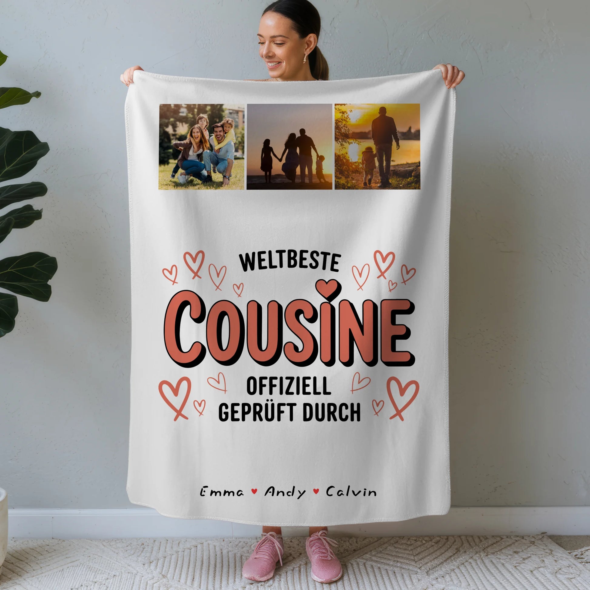 Personalisierte Decke Mit Namen für die Weltbeste Cousine Fotocollage Offiziell Geprüft Durch 1
